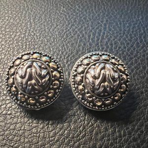 John Hardy 925 Sterling Silver 18K Vintage Gold Dot Clip On Earrings 3/4"